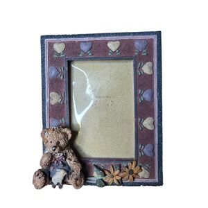 Teddy Bear Bunny Resin Photo Frame Hearts Flowers Nursery Cottage Decor